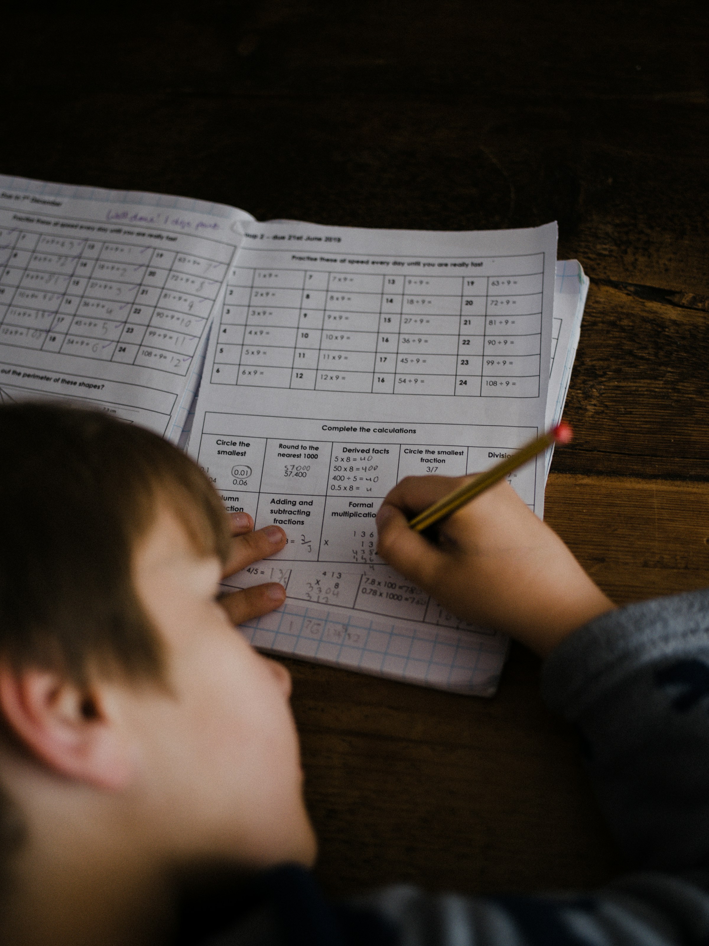 Elementary boy doing homework